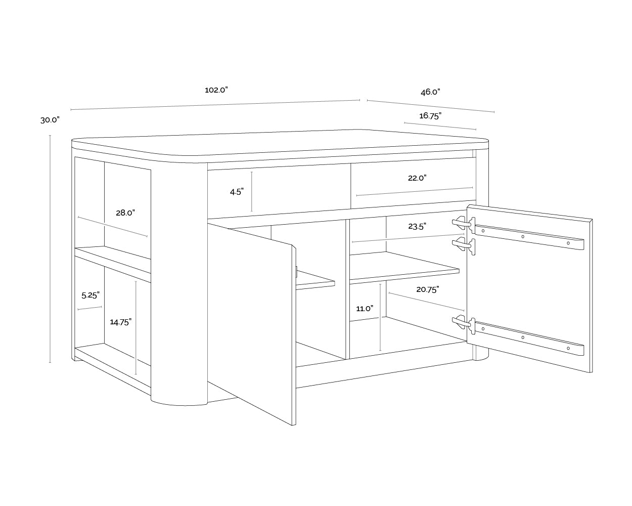 Romilly Kitchen Island dimensions schematic