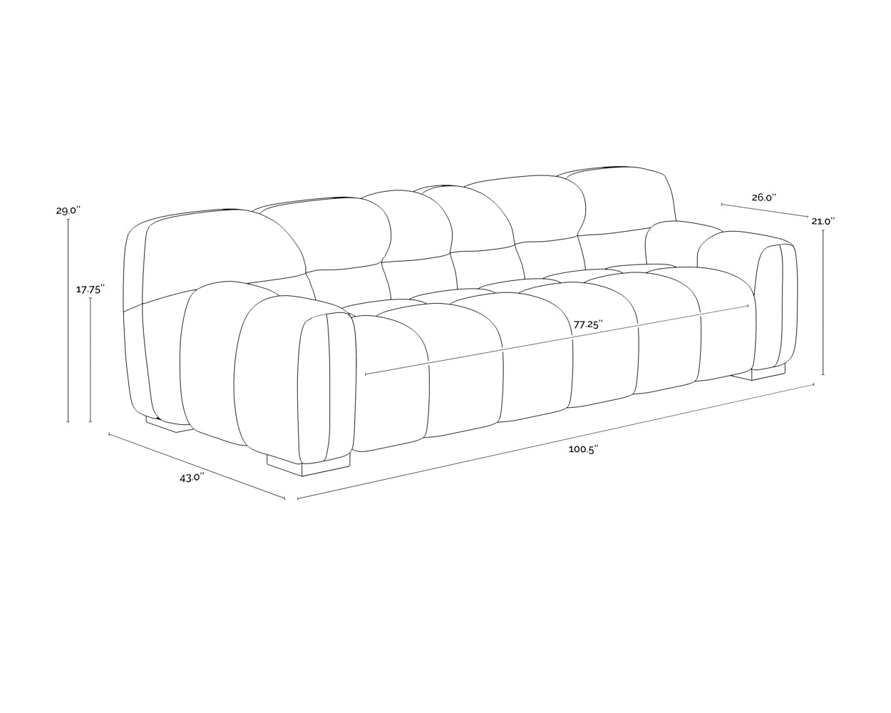 Romy Sofa dimensions schematic
