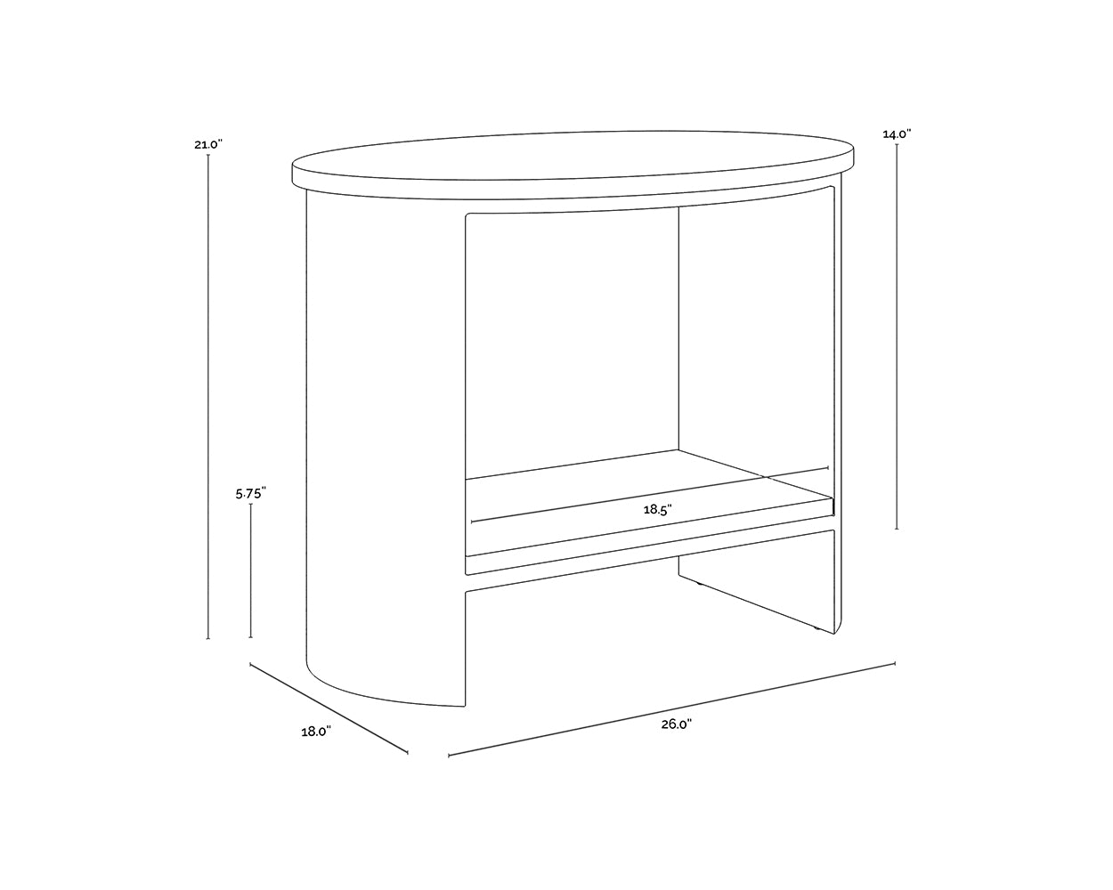 Roshni Side Table - Oval dimensions schematic
