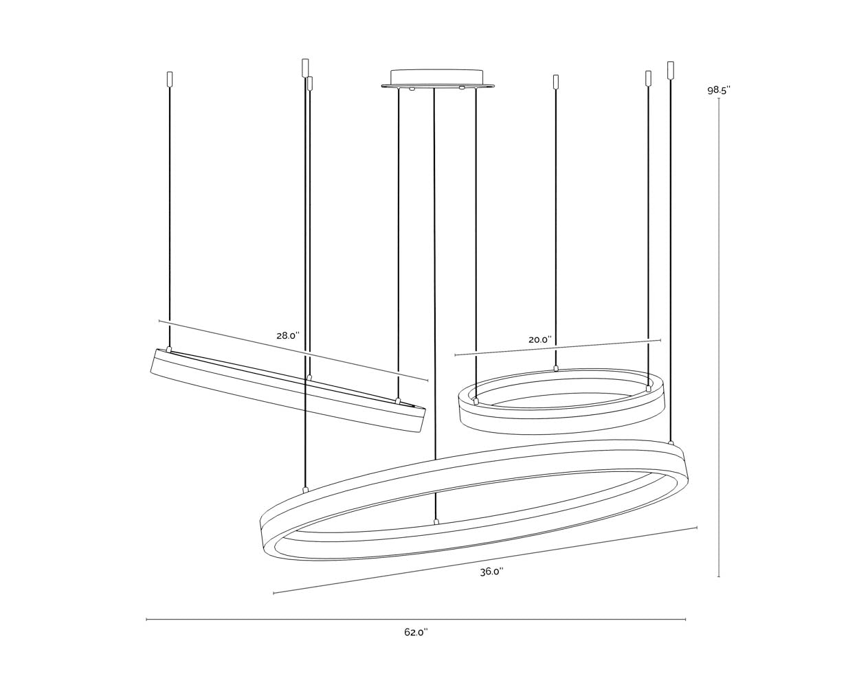 Saphira Chandelier dimensions schematic