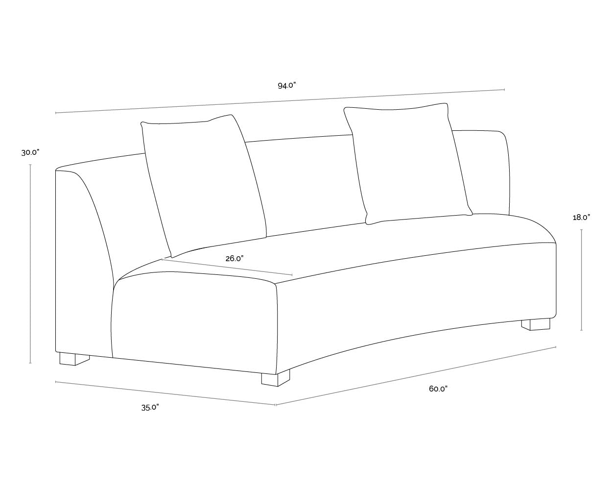 Sarasota Modular Sofa dimensions schematic
