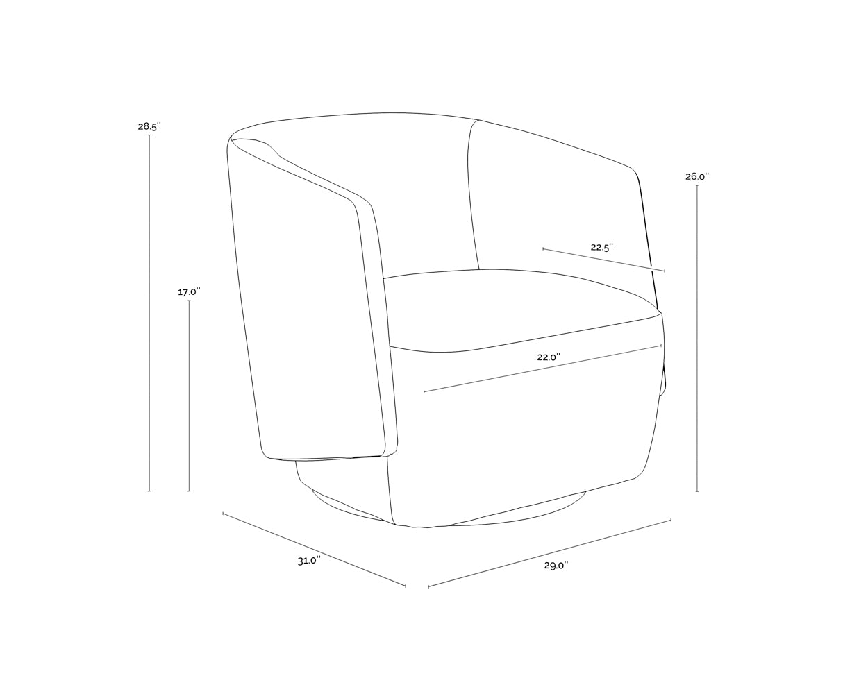 Sarina Swivel Lounge Chair dimensions schematic