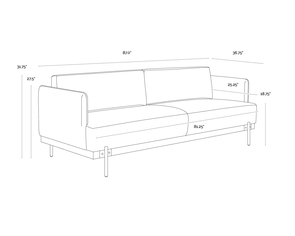 Saul Sofa dimensions schematic
