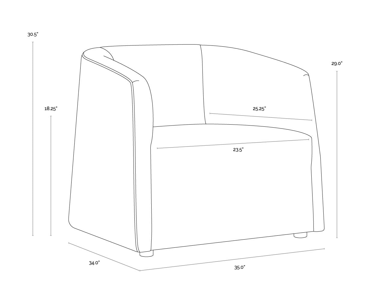 Serenade Lounge Chair dimensions schematic