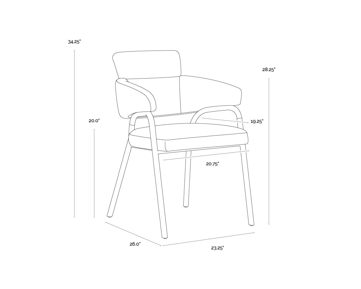 Sharqui Dining Armchair dimensions schematic