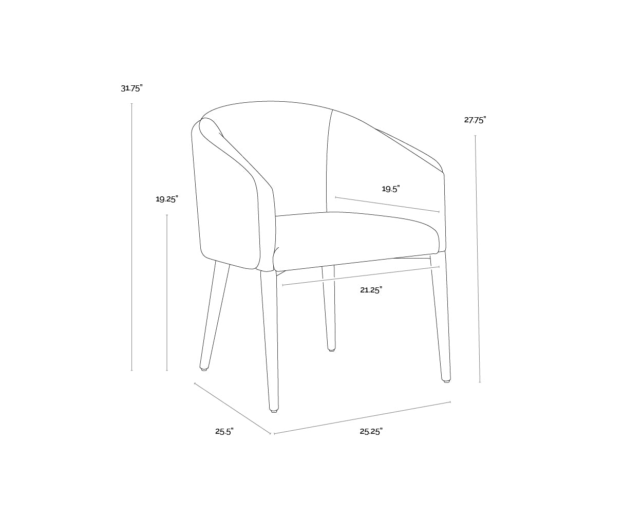 Sheva Dining Armchair dimensions schematic