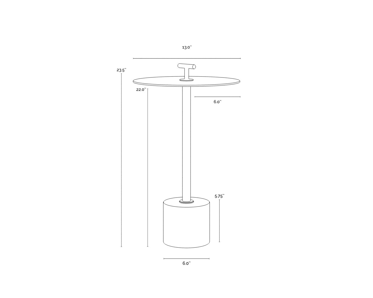 Sia End Table dimensions schematic