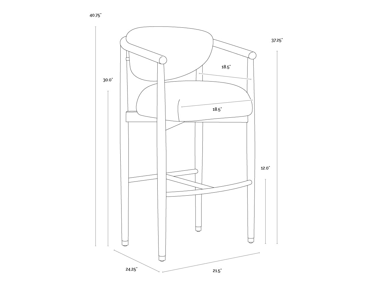 Sigrid Barstool - Light Oak dimensions schematic