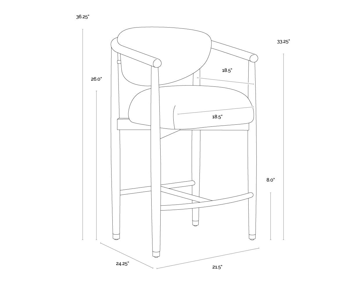 Sigrid Counter Stool - Antique Brown dimensions schematic