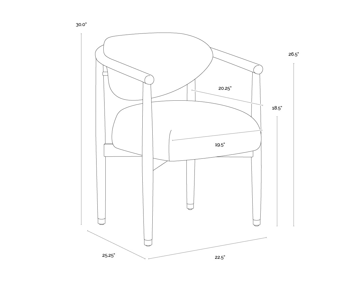 Sigrid Dining Armchair - Light Oak dimensions schematic