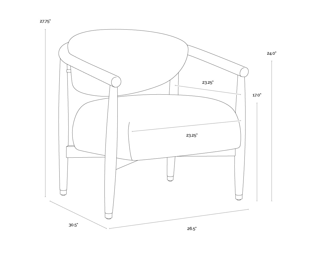 Sigrid Lounge Chair - Light Oak dimensions schematic