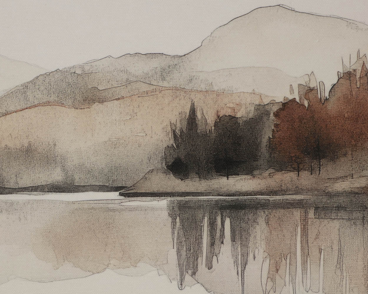 Silent Lake I - 20" X 30" - Brown Floater Frame