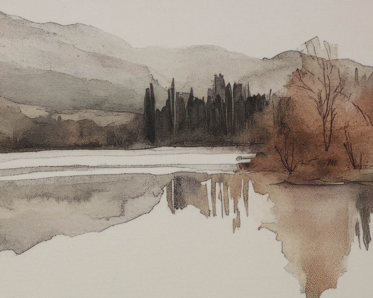 Silent Lake II - 20" X 30" - Brown Floater Frame