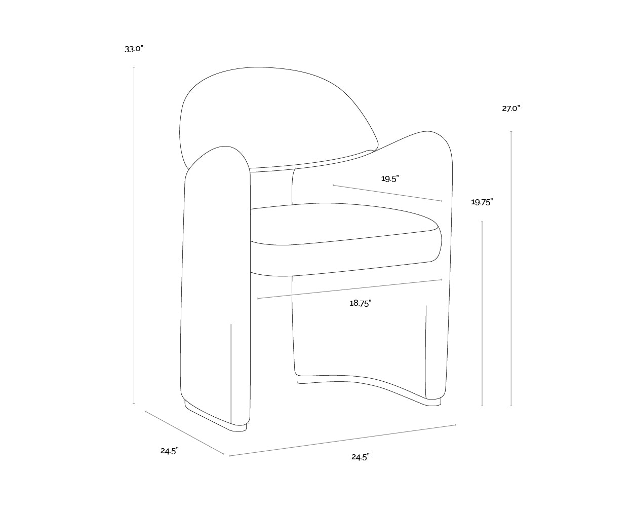 Snowden Dining Armchair dimensions schematic