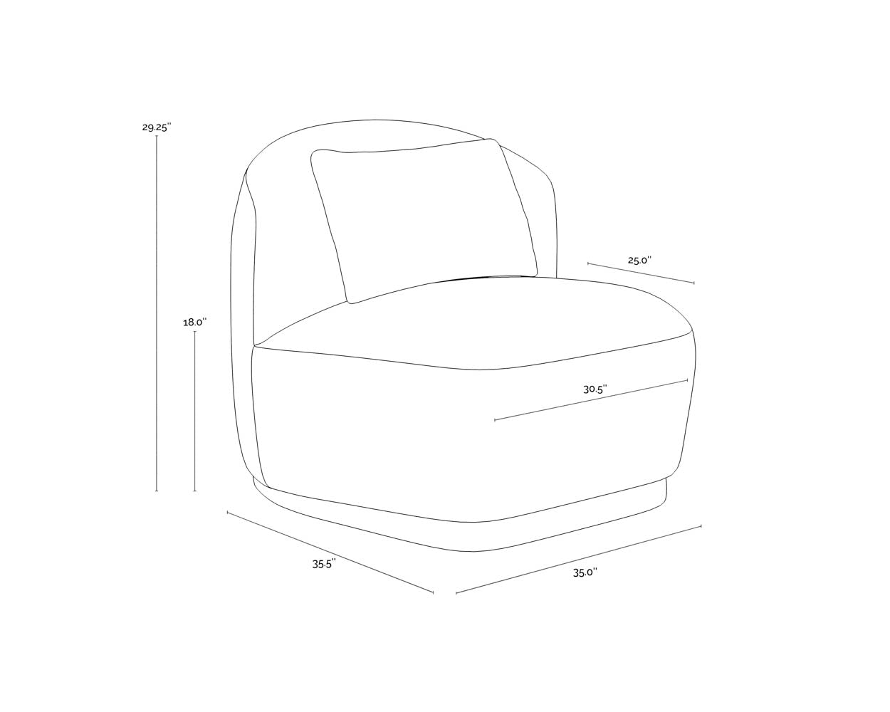 Soraya Swivel Armless Chair dimensions schematic