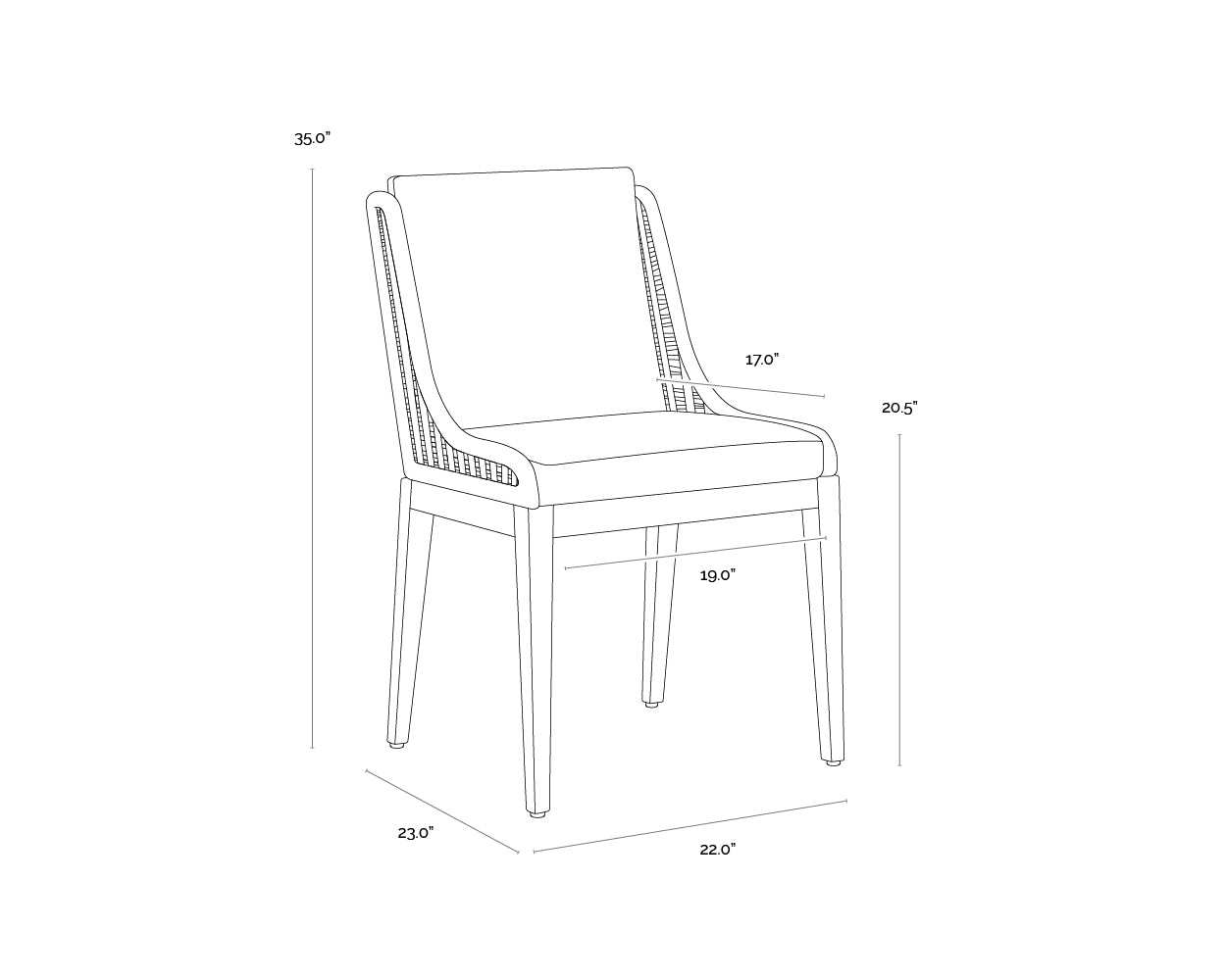 Sorrento Dining Chair - Drift Brown dimensions schematic