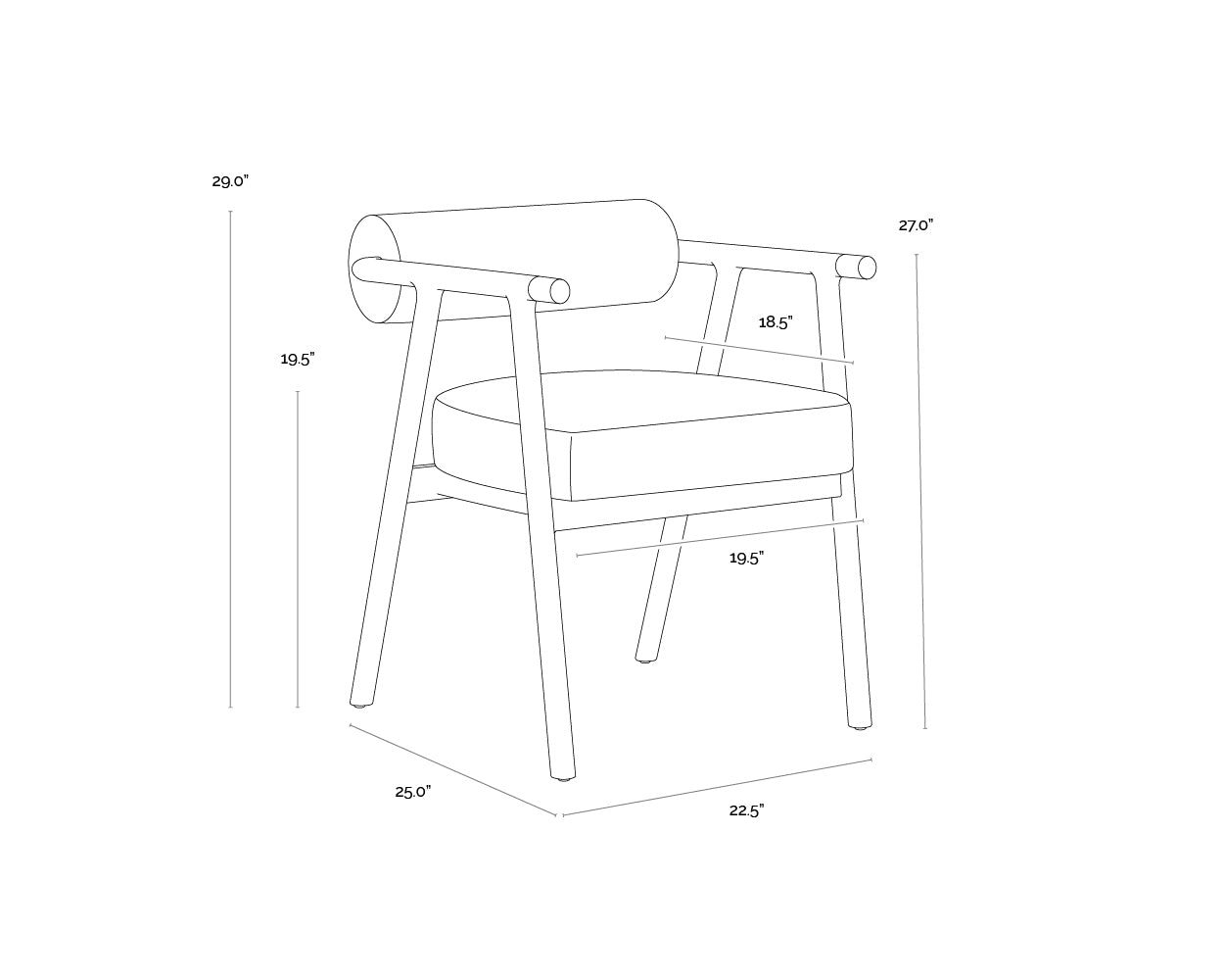 Sova Dining Armchair dimensions schematic