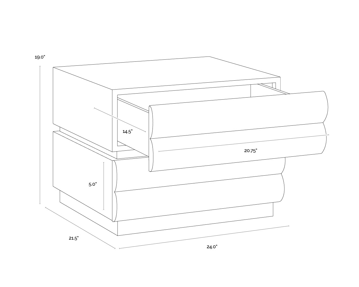 Subira Nightstand dimensions schematic