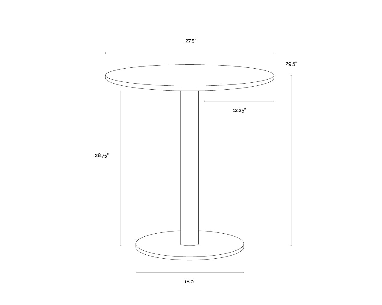 Suki Bistro Table - 27.5" dimensions schematic