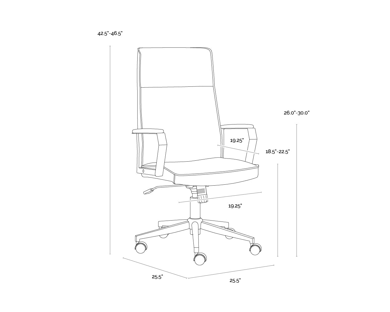 Swanson Office Chair dimensions schematic