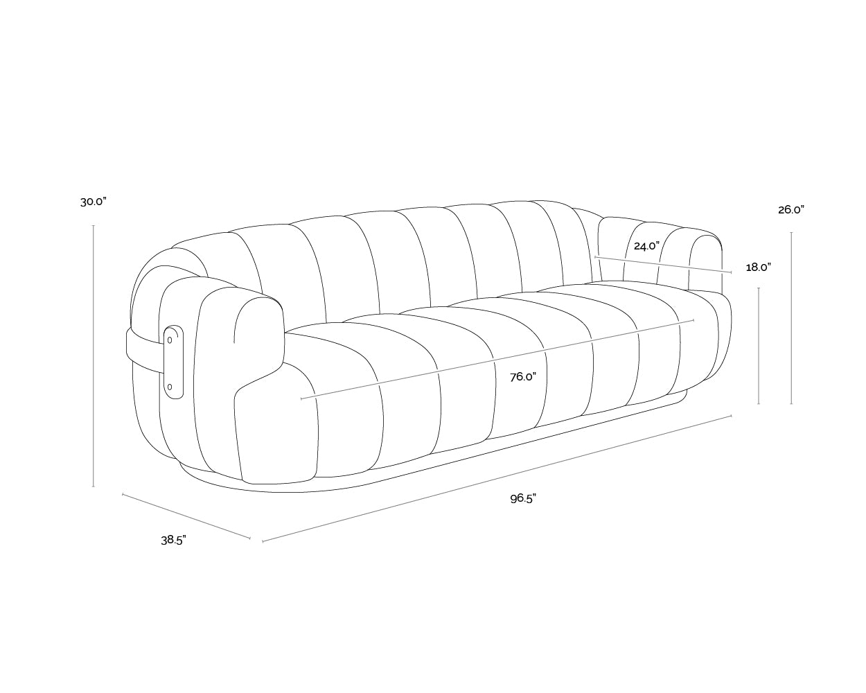 Tadeo Sofa - Warm Brown dimensions schematic