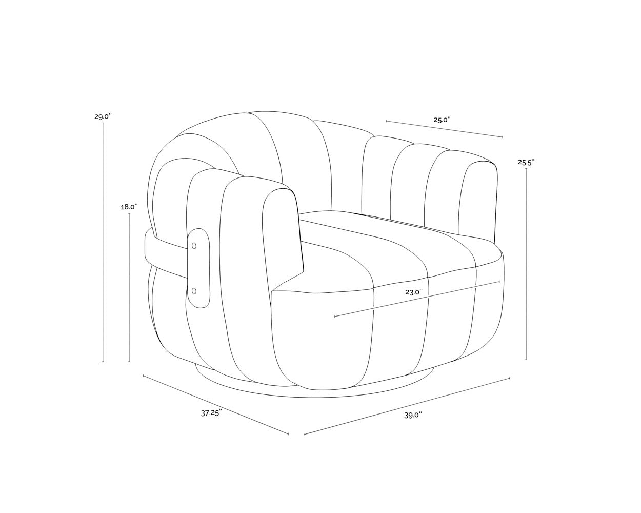 Tadeo Swivel Armchair - Dark Brown dimensions schematic