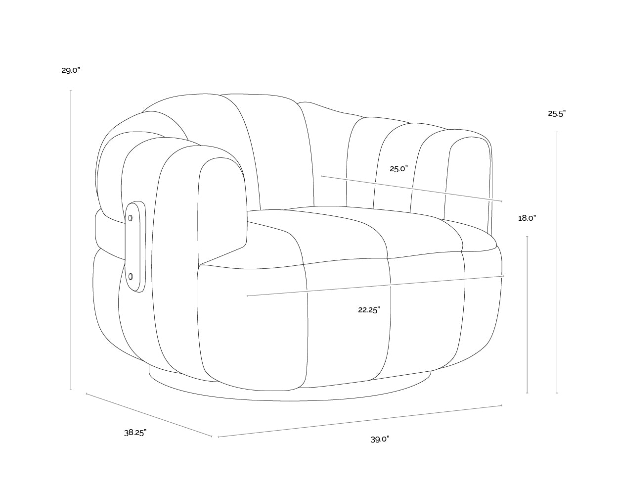 Tadeo Swivel Armchair - Rustic Oak dimensions schematic