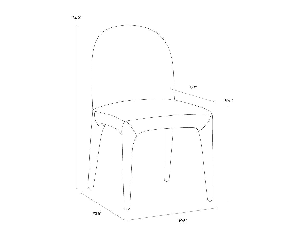 Tamina Dining Chair dimensions schematic