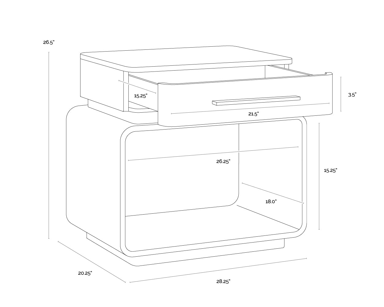 Taro Nightstand dimensions schematic
