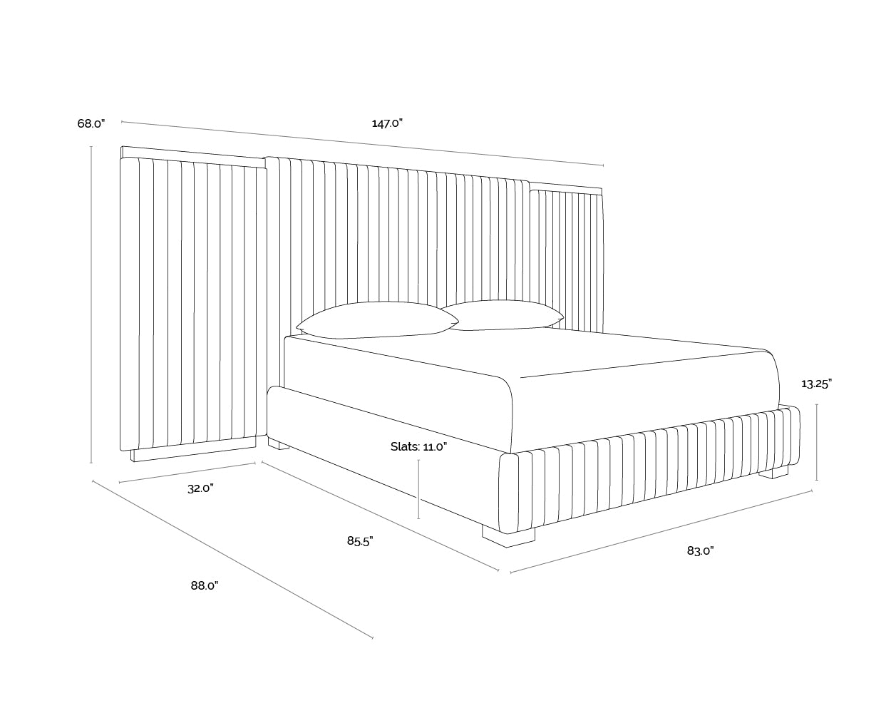 Tarrant Bed dimensions schematic