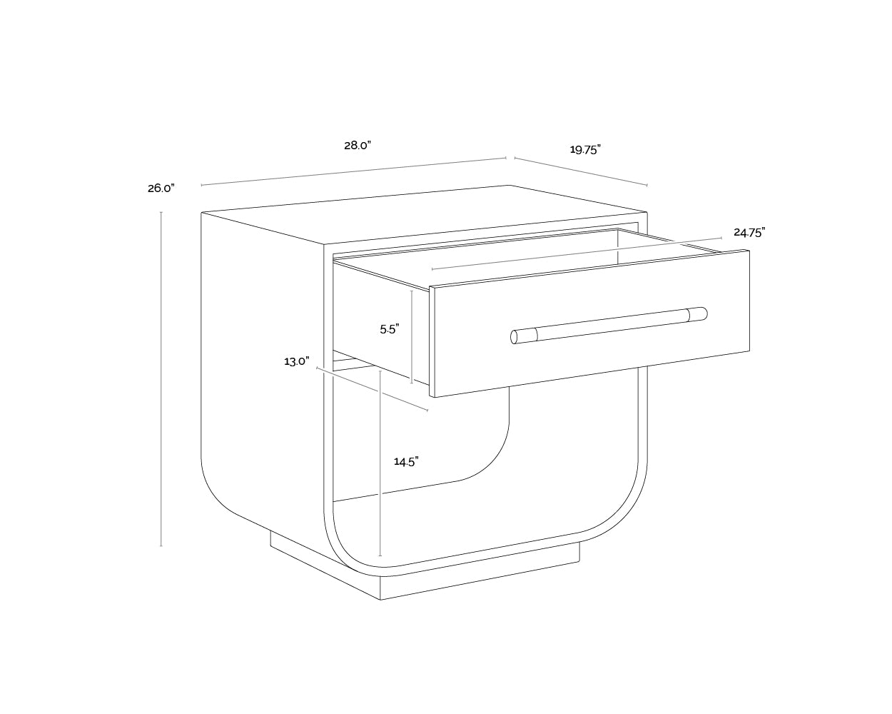 Tarrant Nightstand dimensions schematic