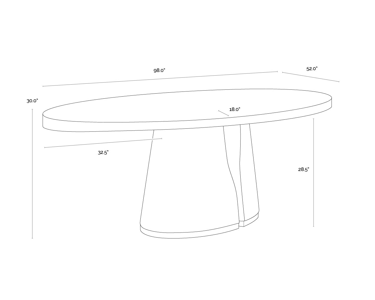 Tasmin Dining Table - 98" dimensions schematic