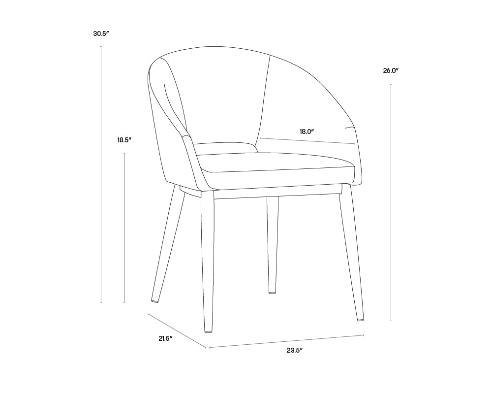 Thatcher Dining Armchair - Champagne Gold dimensions schematic