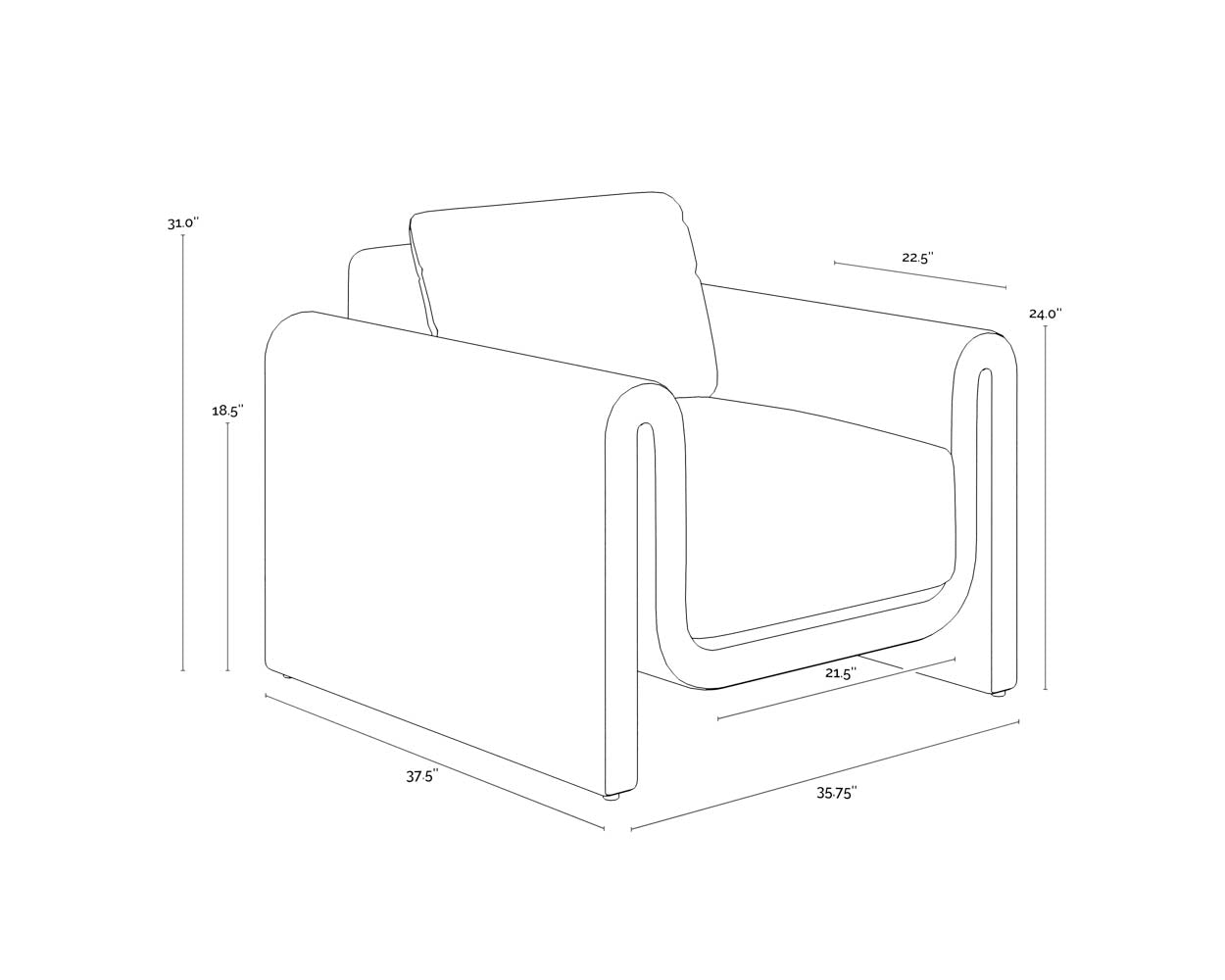 Tibi Lounge Chair - Grey dimensions schematic