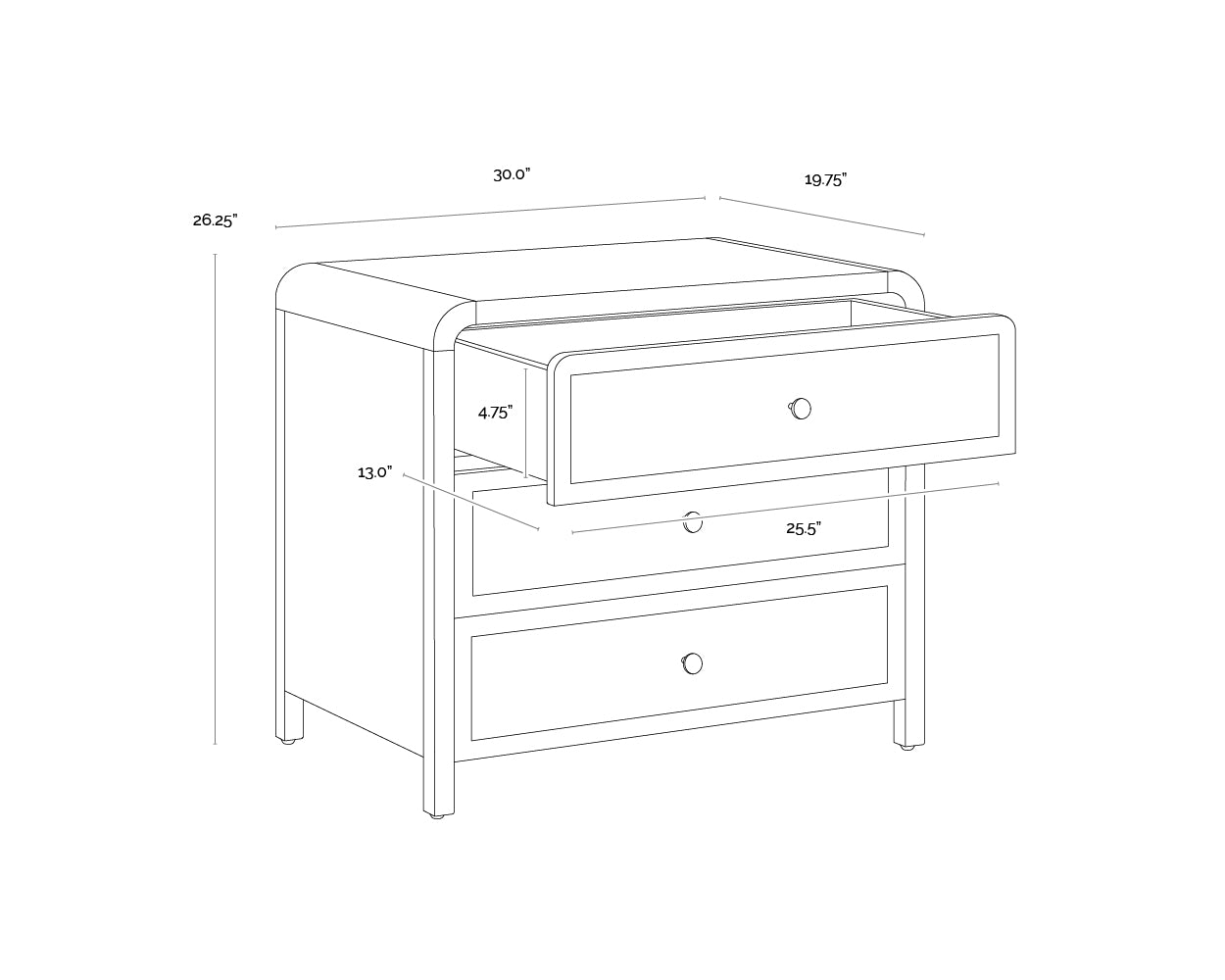 Tierra Nightstand dimensions schematic
