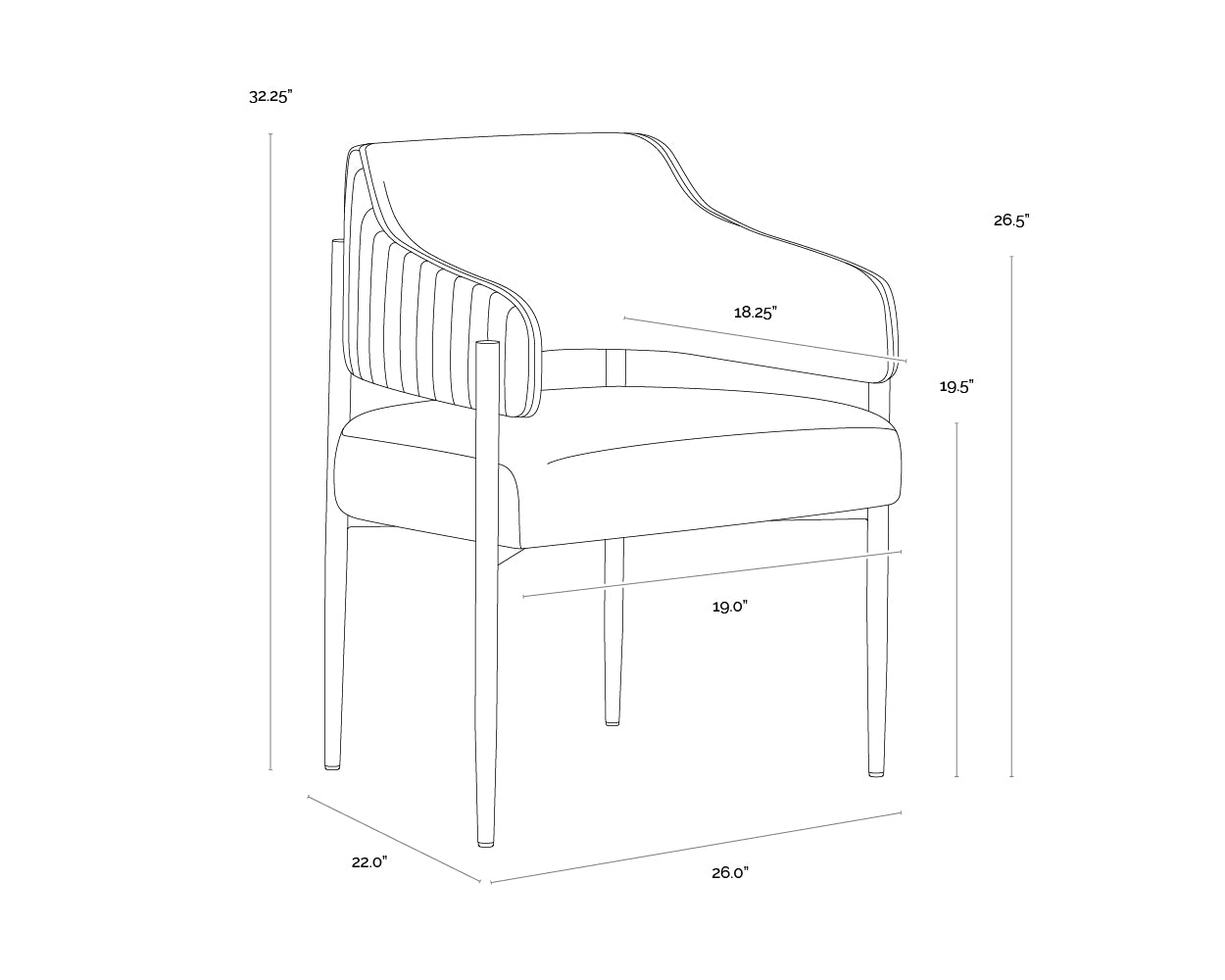 Tova Dining Armchair dimensions schematic