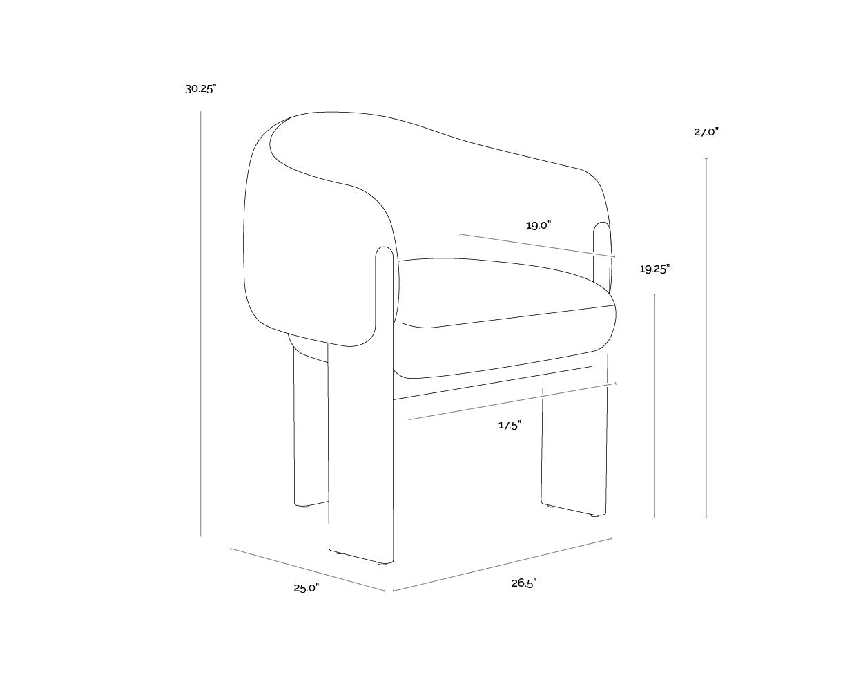 Trine Dining Armchair - Rustic Oak dimensions schematic