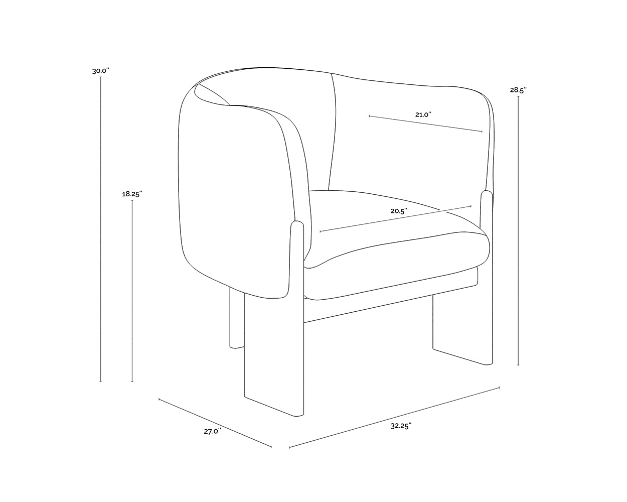 Trine Lounge Chair - Dark Brown dimensions schematic