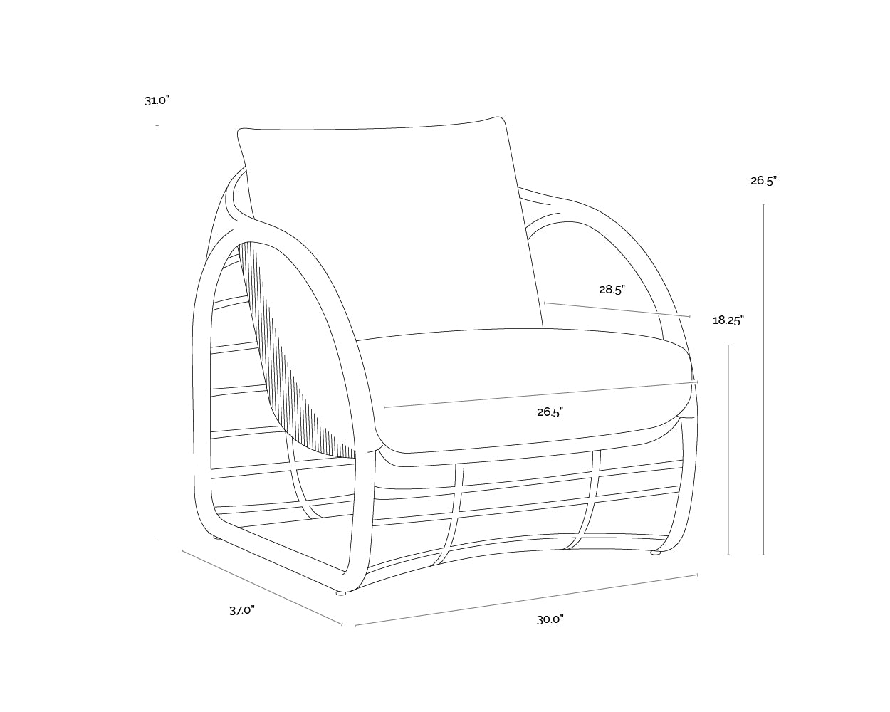 Tulum Lounge Chair dimensions schematic