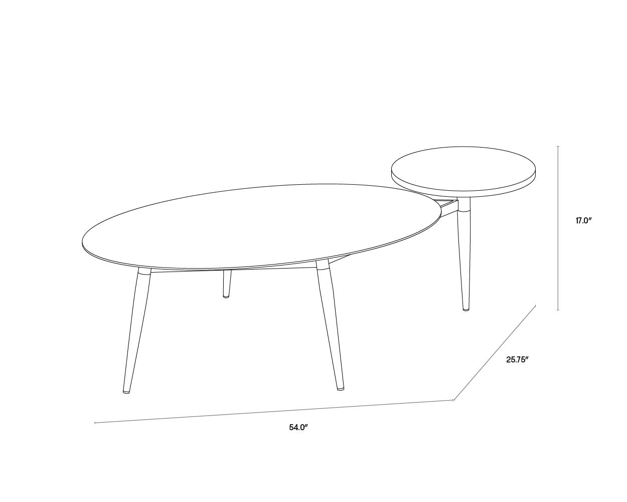 Tuner Coffee Table - Oval dimensions schematic