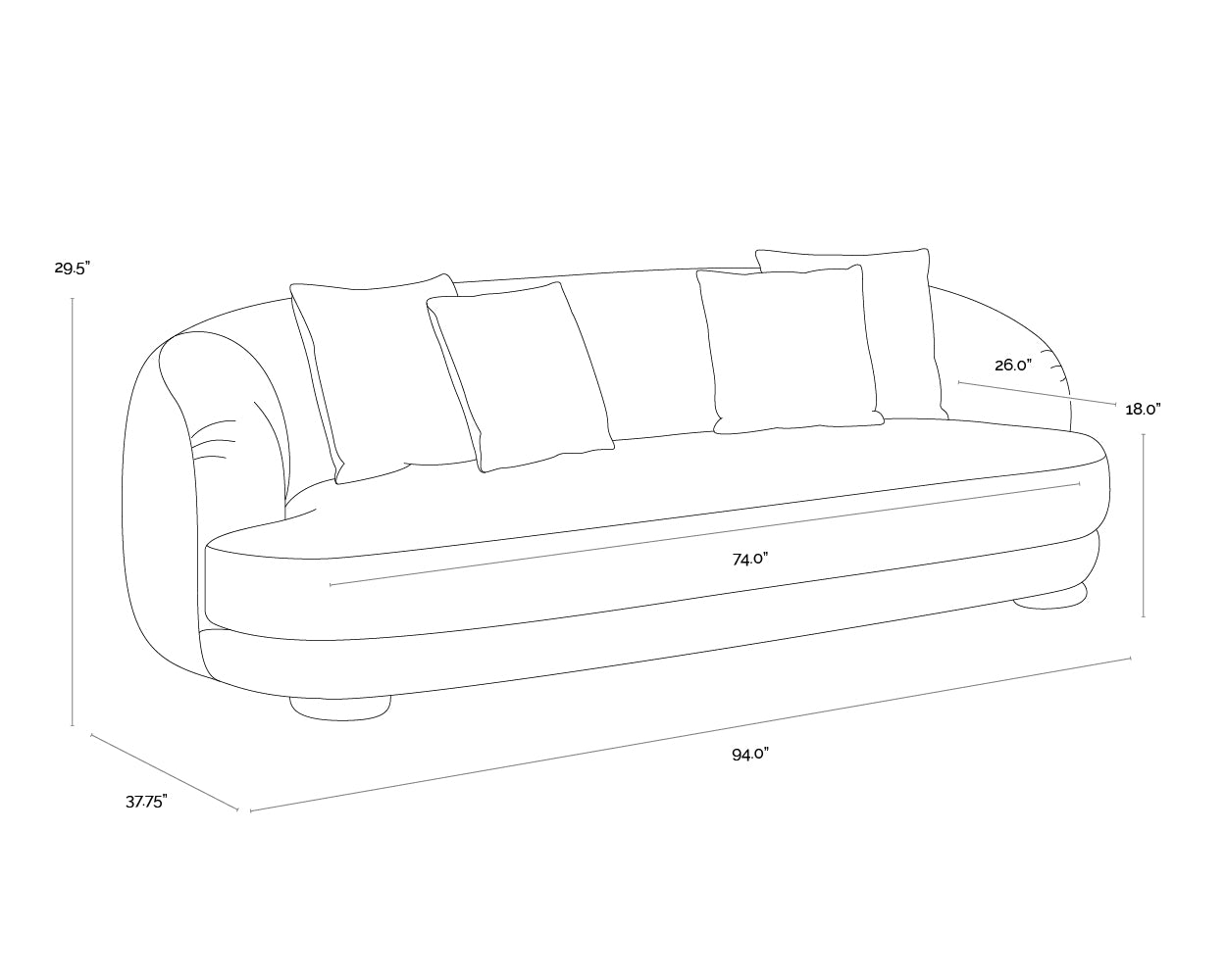 Valentina Sofa dimensions schematic