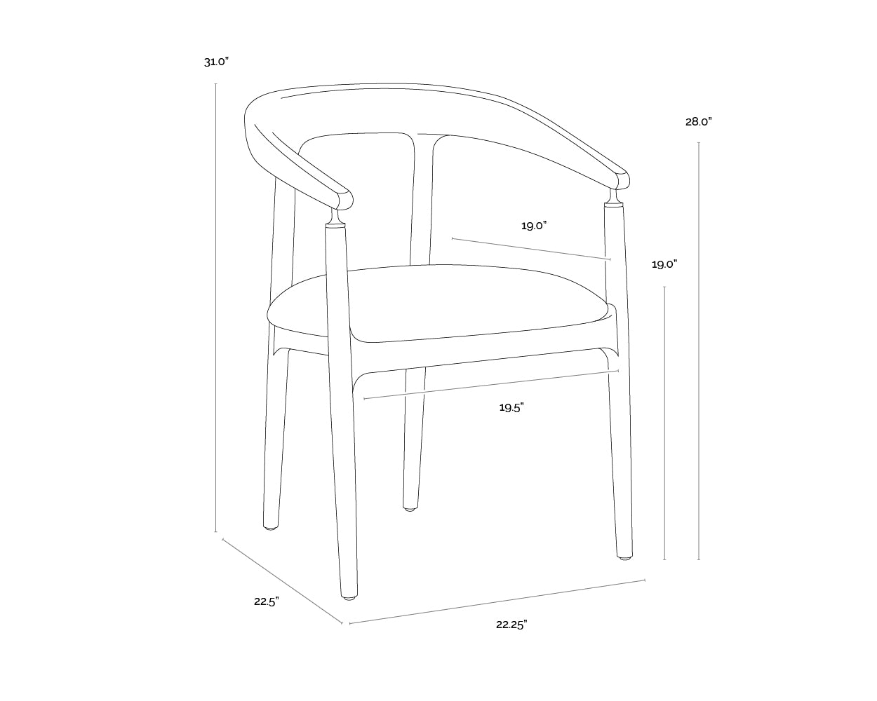 Valmont Dining Armchair dimensions schematic