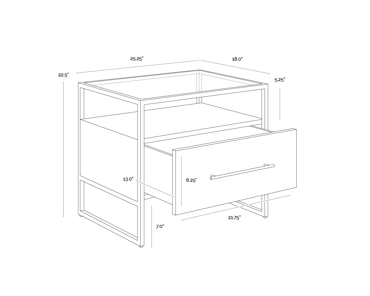 Venice Nightstand dimensions schematic