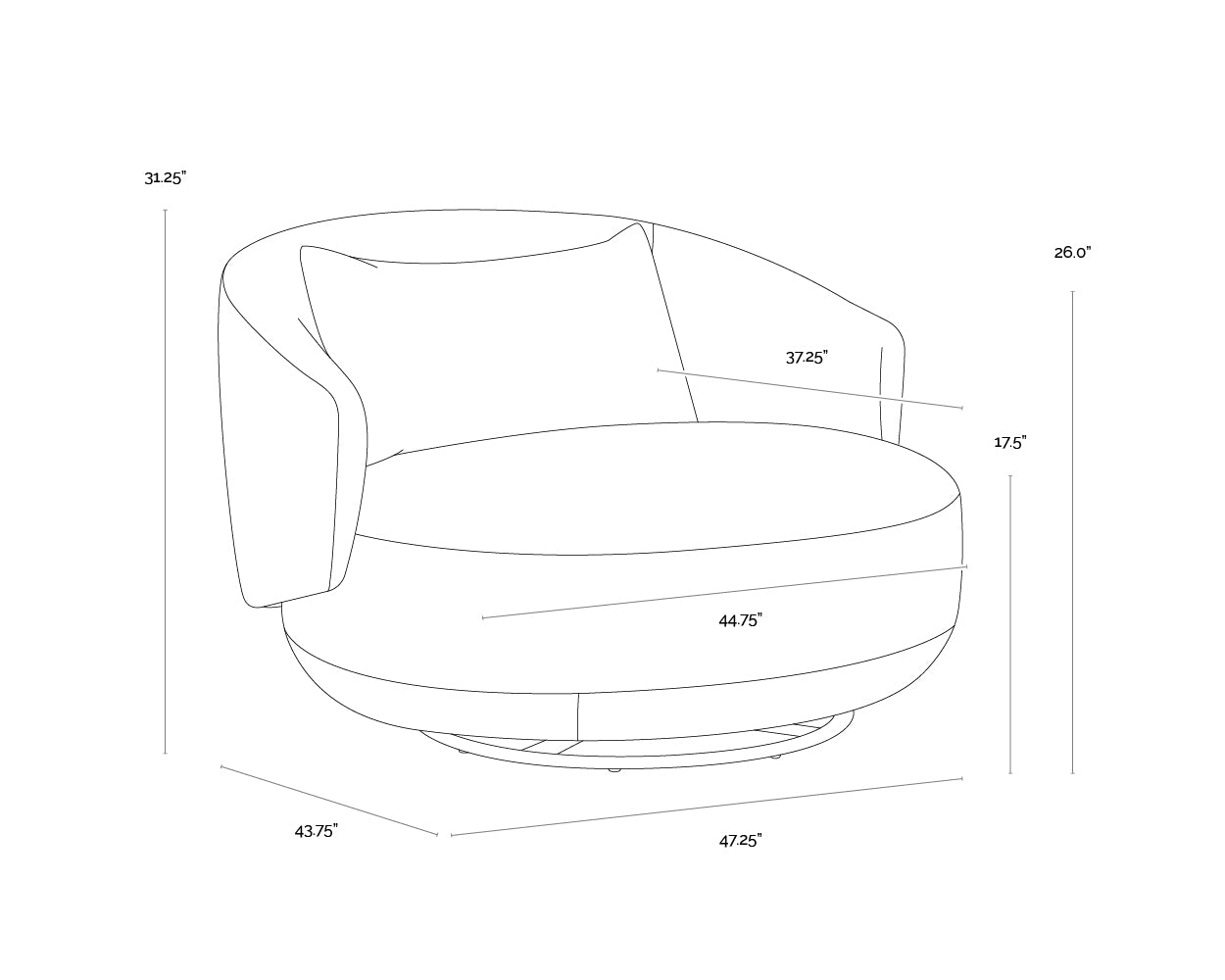 Walsh Swivel Lounge Chair dimensions schematic