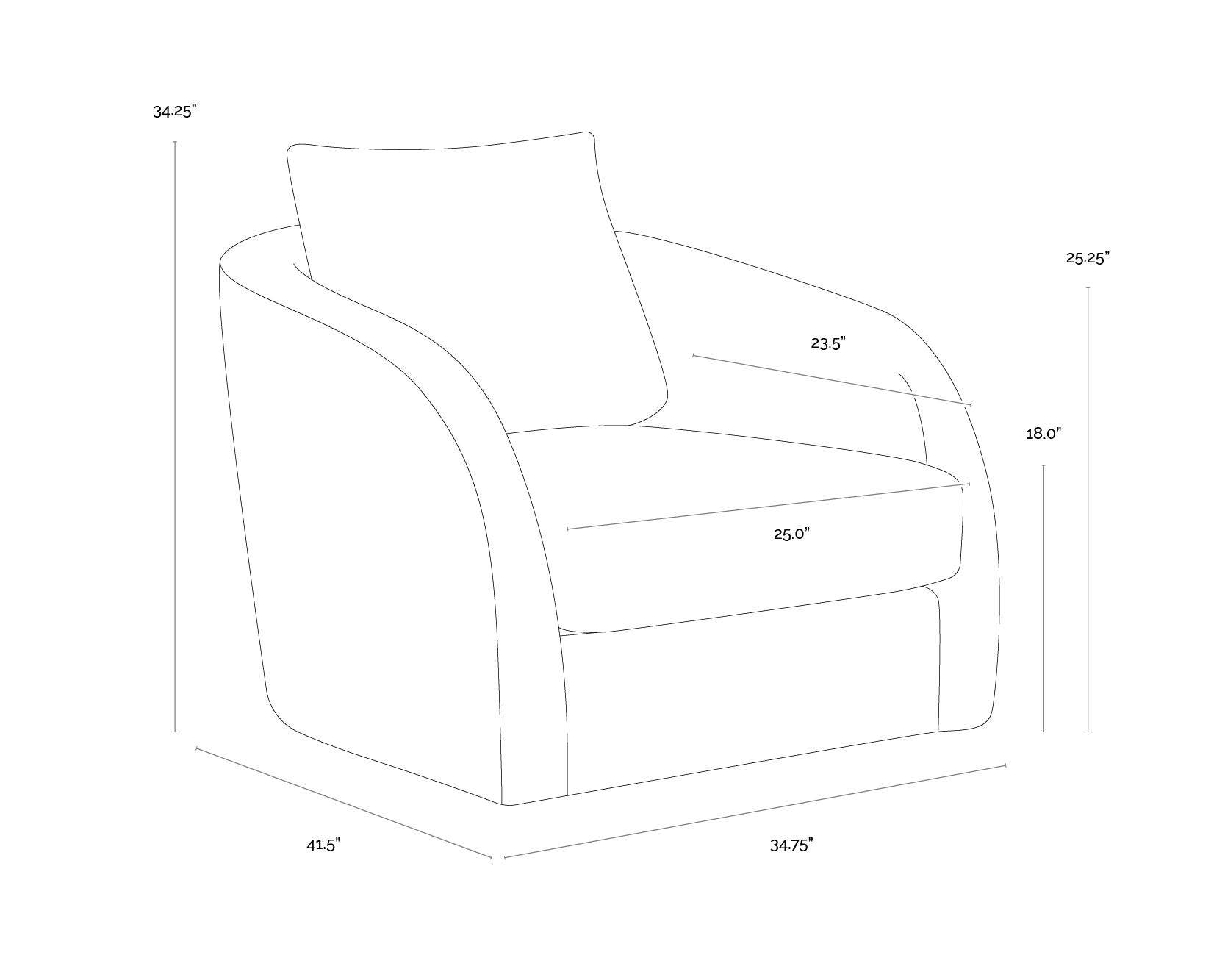 Wexford Swivel Lounge Chair dimensions schematic