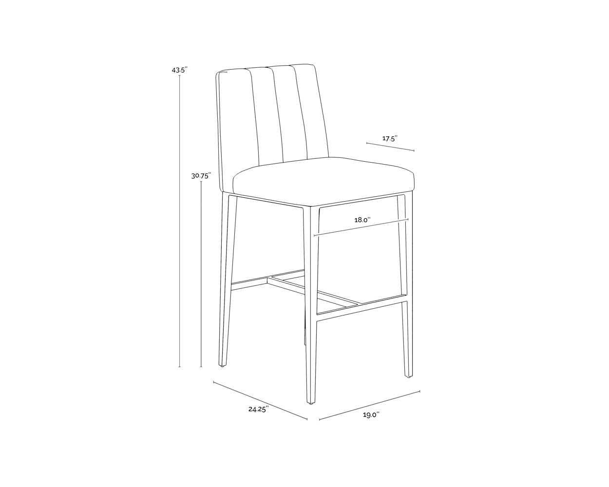 Wilbur Barstool dimensions schematic