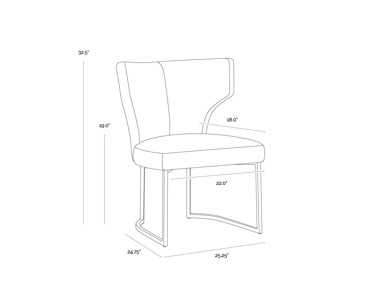 Willowdale Dining Chair dimensions schematic