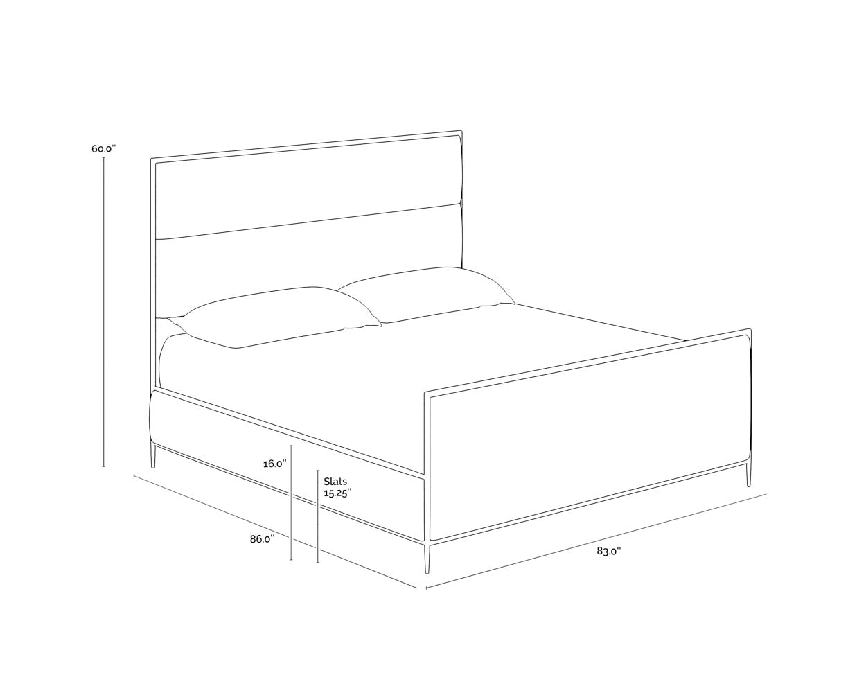Yasmine Bed dimensions schematic