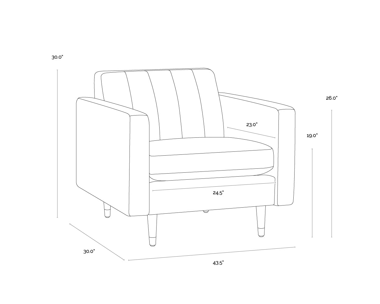 Yosi Armchair dimensions schematic