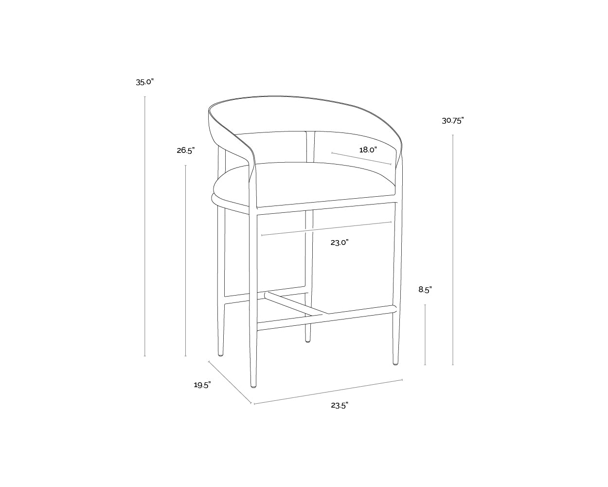 Zanatta Counter Stool dimensions schematic